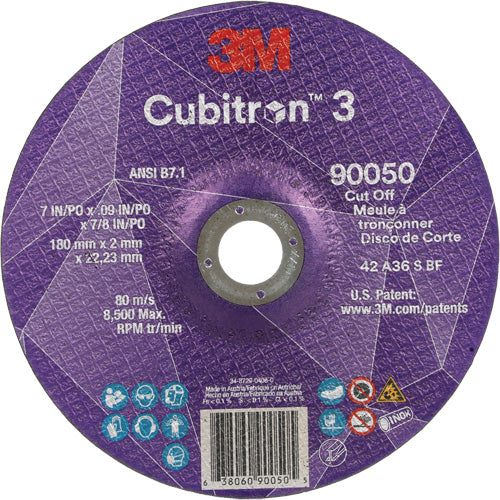 Cubitron™ 3 Cut-Off Wheel, 7" x 0.09", 7/8" Arbor, Type T27, Ceramic, 8500 RPM