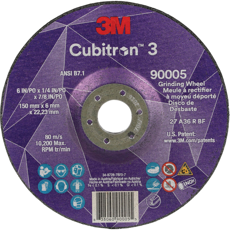 Cubitron™ 3 Depressed Centre Grinding Wheel, 6" x 1/4", 7/8" Arbor, Ceramic, Type T27