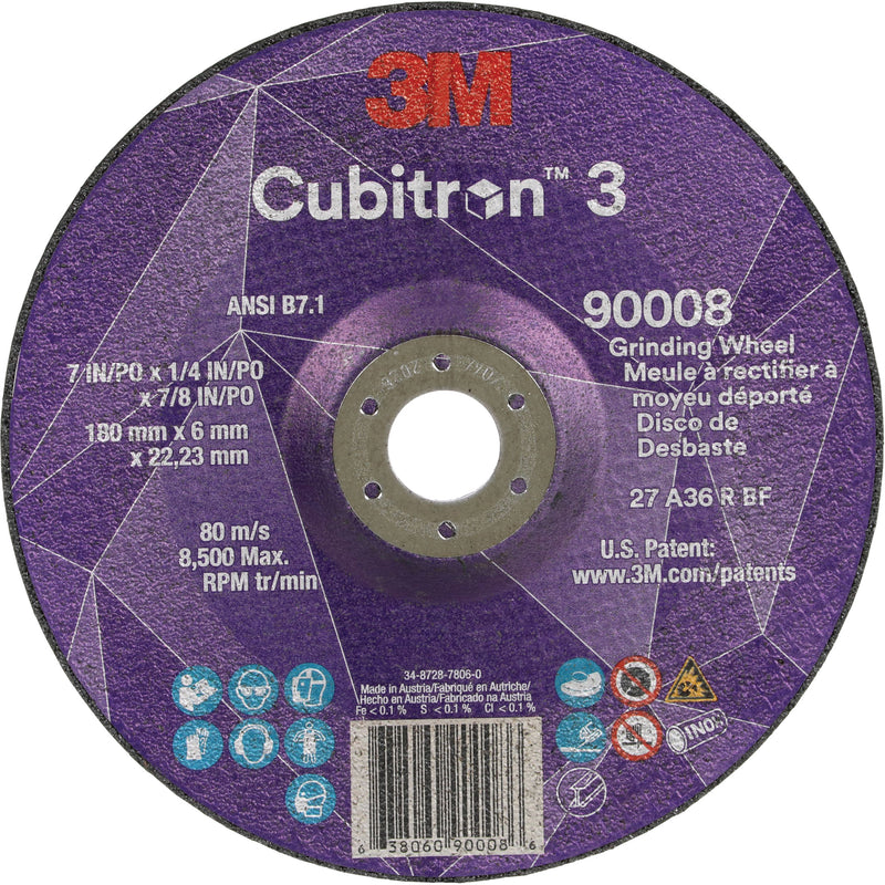 Cubitron™ 3 Depressed Centre Grinding Wheel, 7" x 1/4", 7/8" Arbor, Ceramic, Type T27