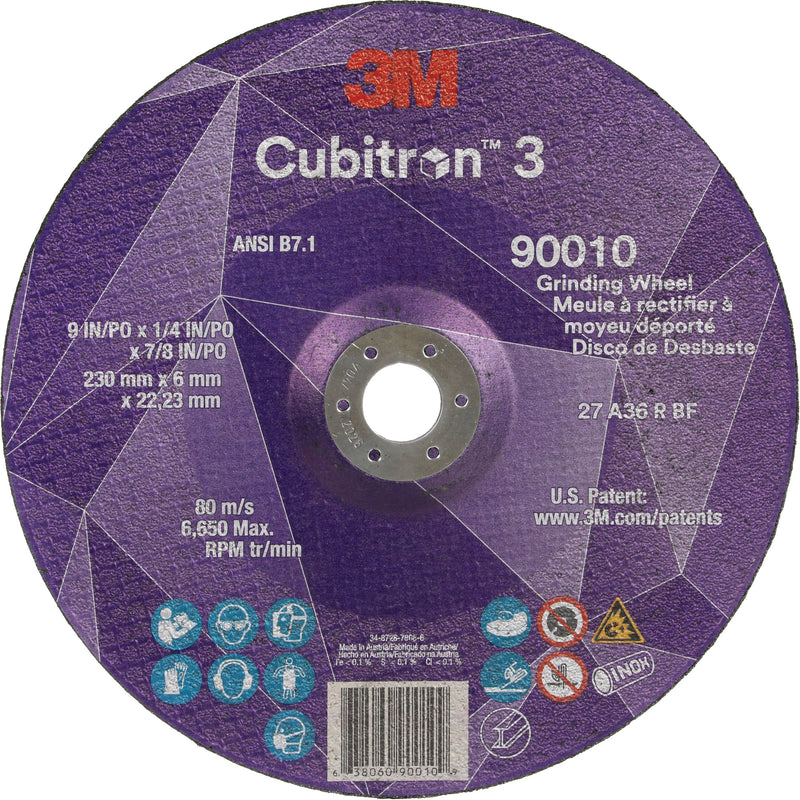 Cubitron™ 3 Depressed Centre Grinding Wheel, 9" x 1/4", 7/8" Arbor, Ceramic, Type T27
