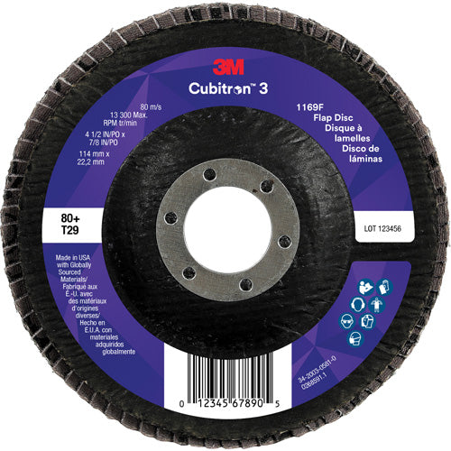 Cubitron™ 3 Conical  Flap Disc 1169F, 4-1/2" x 7/8", Type T29, 80+ Grit, Ceramic
