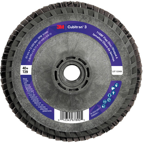 Cubitron™ 3 Conical  Flap Disc with Quick Change 1169F, 5" x 5/8"-11, Type T29, 40+ Grit, Ceramic