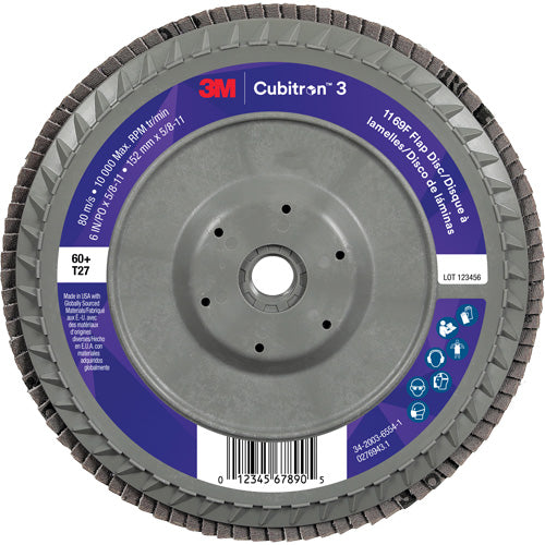 Cubitron™ 3 Flat Flap Disc with Quick Change 1169F, 6" x 5/8"-11, Type T27, 60+ Grit, Ceramic