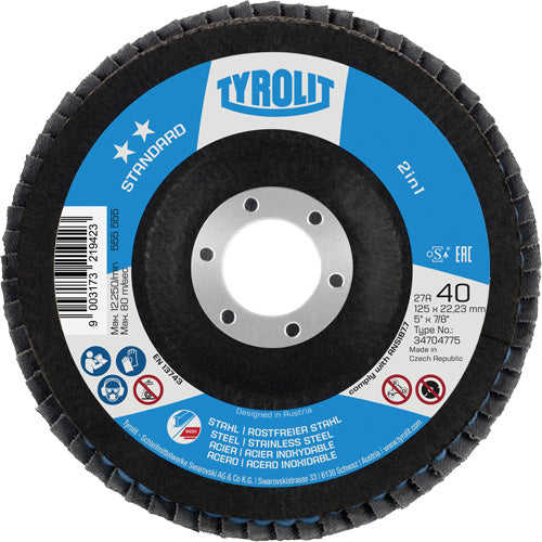 ZA 40 - B425 Standard 2-in-1 Flap Disc, 5" x 7/8", Type 27A, 40 Grit, Zirconia Alumina