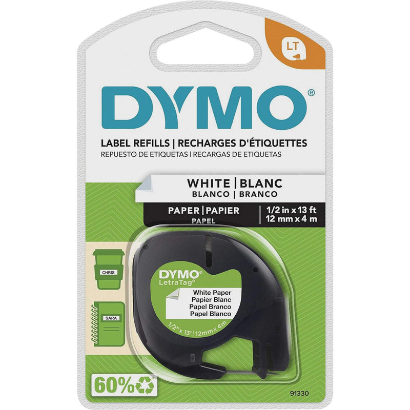 Étiquettes pour LetraTag Plus LT100-H, 12 mm x 13', noir sur blanc