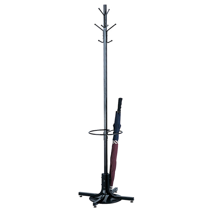 Coat Rack with Umbrella Stand, 70" H, Black, 4 Hook(s)