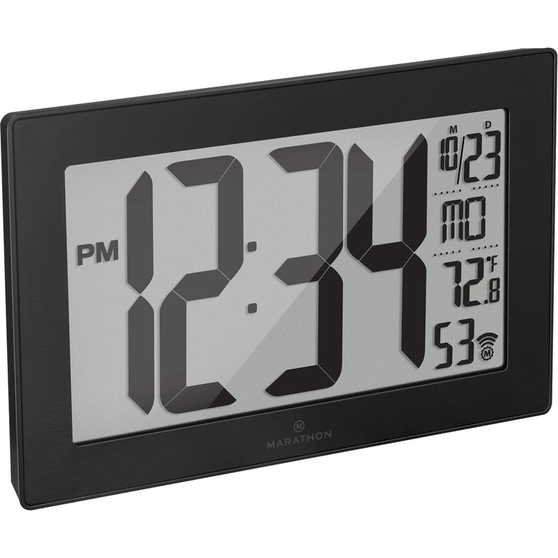 Self-Setting & Self-Adjusting Wall Clock with Stand, Digital, Battery Operated, Black