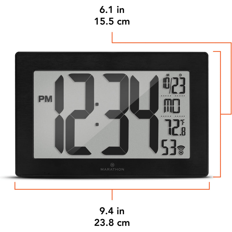 Self-Setting & Self-Adjusting Wall Clock with Stand, Digital, Battery Operated, Black