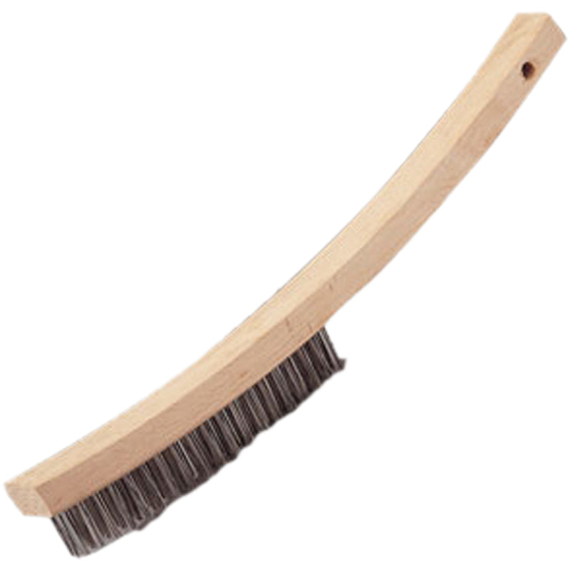 Brosse à main à manche courbé, acier inoxydable, 4 x 20 rangées de fils, 43 cm de long