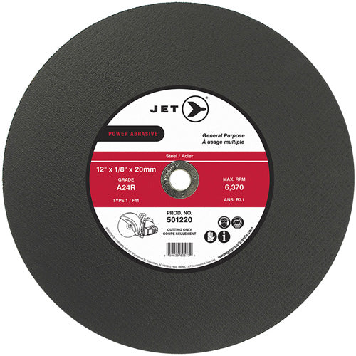 POWER ABRASIVE® Cut-Off Wheel, 12" x 1/8", 20 mm Arbor, Type 1, 6370 RPM