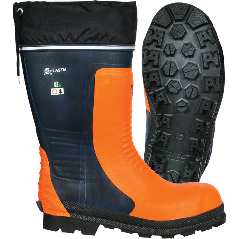 Bushwhacker Chainsaw Boots, Rubber, Steel Toe, Size 8, Puncture Resistant Sole