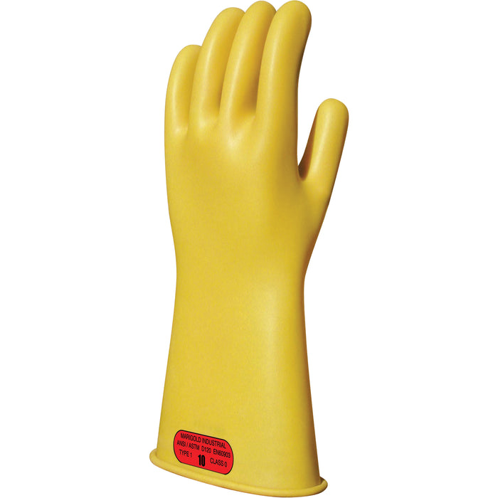 Yellow Natural Rubber Insulating Gloves, ASTM Class 0, Size 8, 11" L