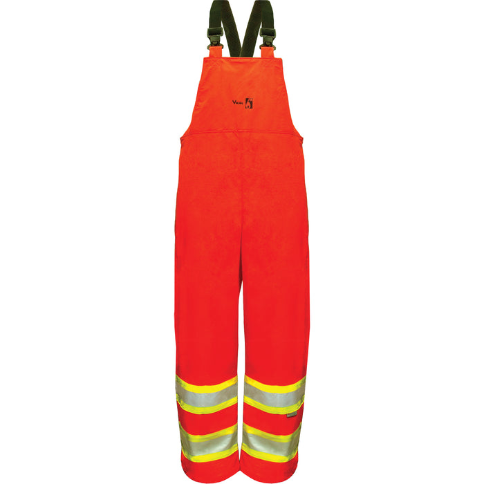 Hi-Vis FR/PU Safety Rain Bib Pants, 2X-Large, High Visibility Orange