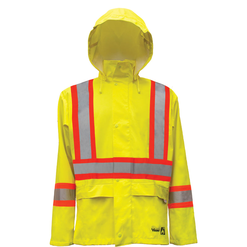 Hi-Vis FR/PU Safety Rain Jackets, Medium, High Visibility Lime-Yellow