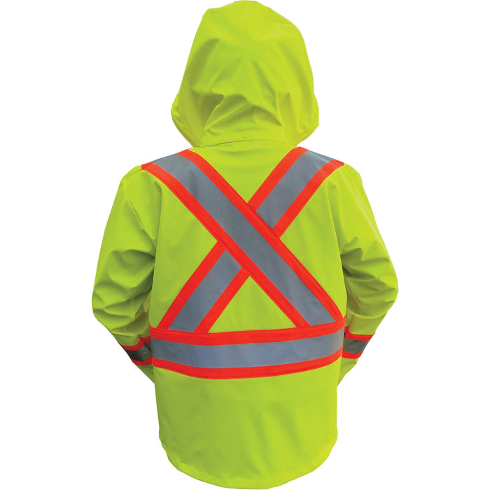 Hi-Vis FR/PU Safety Rain Jackets, 2X-Large, High Visibility Lime-Yellow