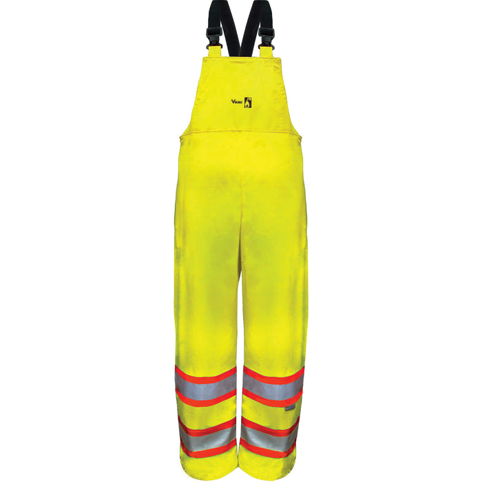 Hi-Vis FR/PU Safety Rain Bib Pants, Large, High Visibility Lime-Yellow