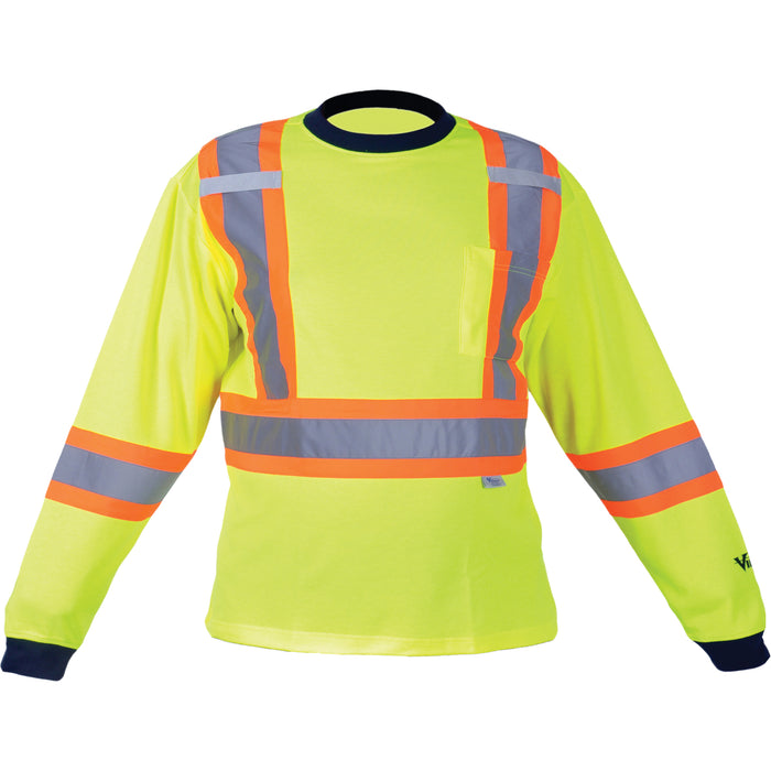 Safety Long Sleeve Shirt, Polyester, X-Large, High Visibility Lime-Yellow