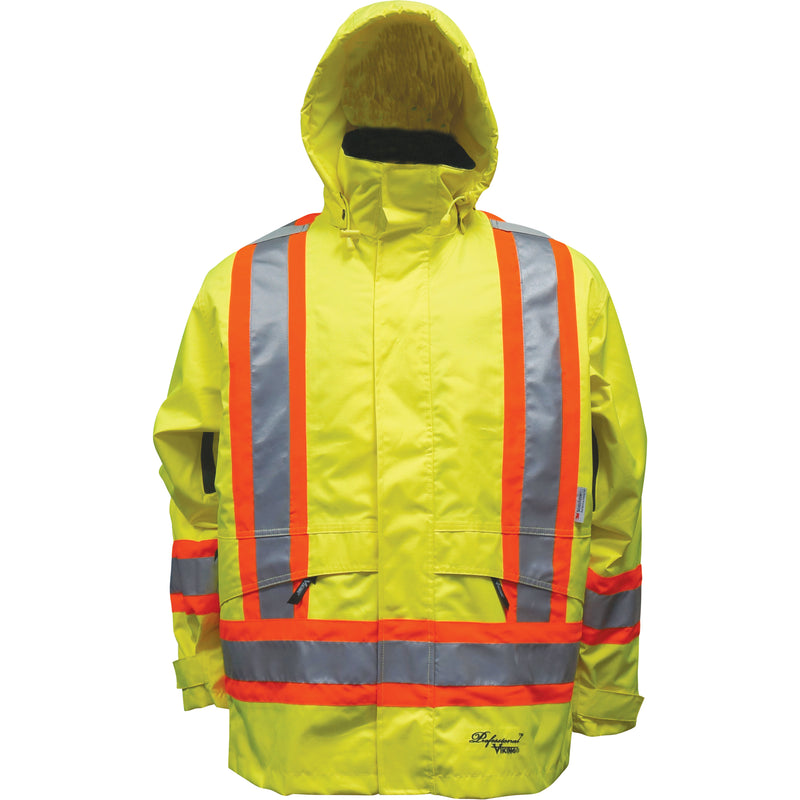 Safety Jacket, Polyester/Polyurethane, High Visibility Lime-Yellow, X-Large