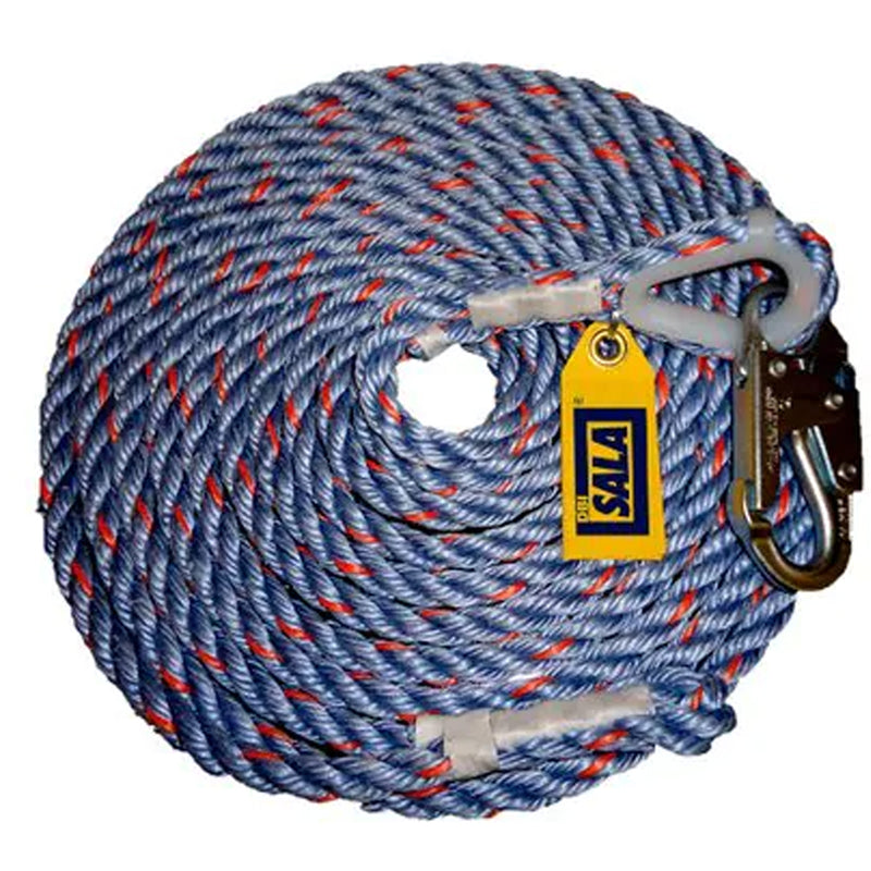 50' Rope Lifeline with Snap Hook, Polyester/Polypropylene
