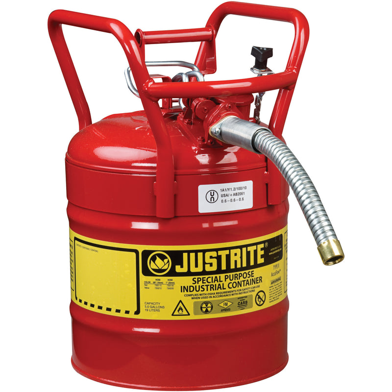 D.O.T. AccuFlow™ Safety Cans, Type II, Steel, 5 US gal., Red, FM Approved