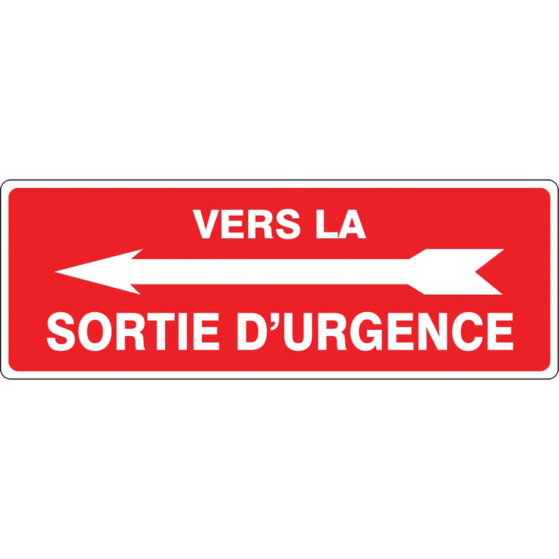 Panneau « Sortie d'urgence », 14 po x 5 po, aluminium, français avec pictogramme