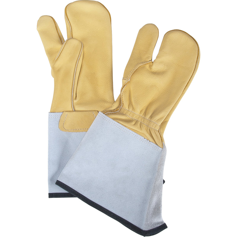3-Finger Gloves, Large, Grain Cowhide Palm