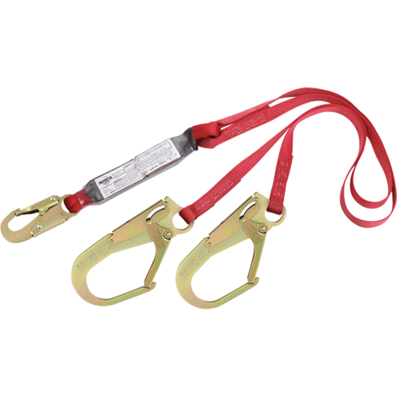 PRO™ Shock Absorbing Lanyards, 6', Rebar Hook Center, Snap Hook Leg Ends, Polyester