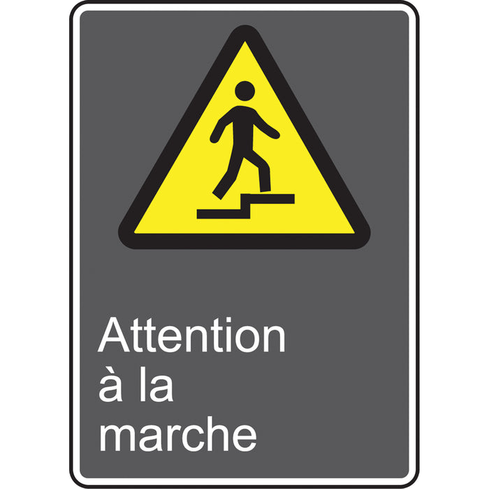 Attention à la marche CSA Standard Safety Sign, 14" x 10", Vinyl, French with Pictogram