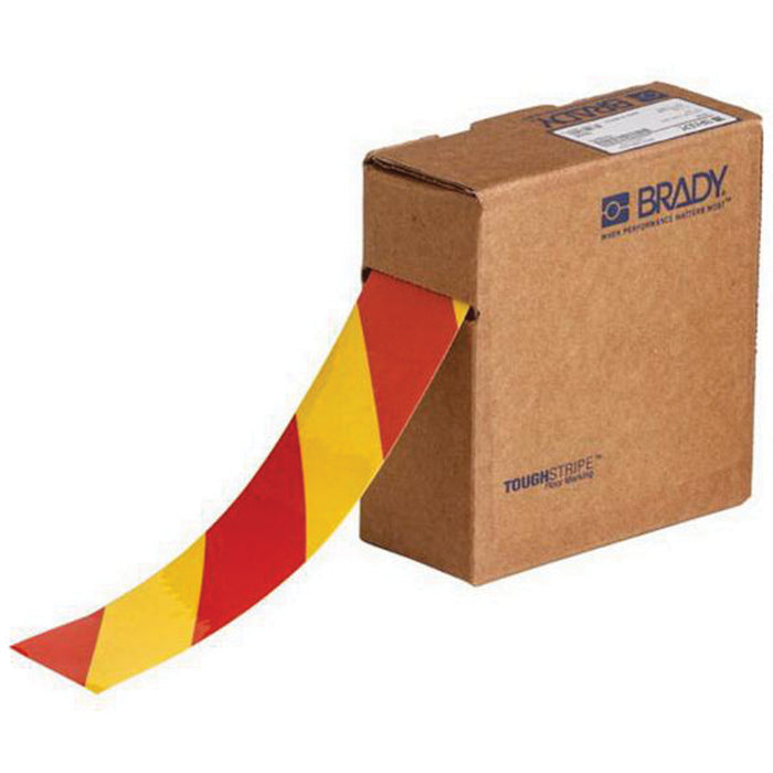 ToughStripe® Floor Marking Tape, 2" x 100', Polyester, Red and Yellow