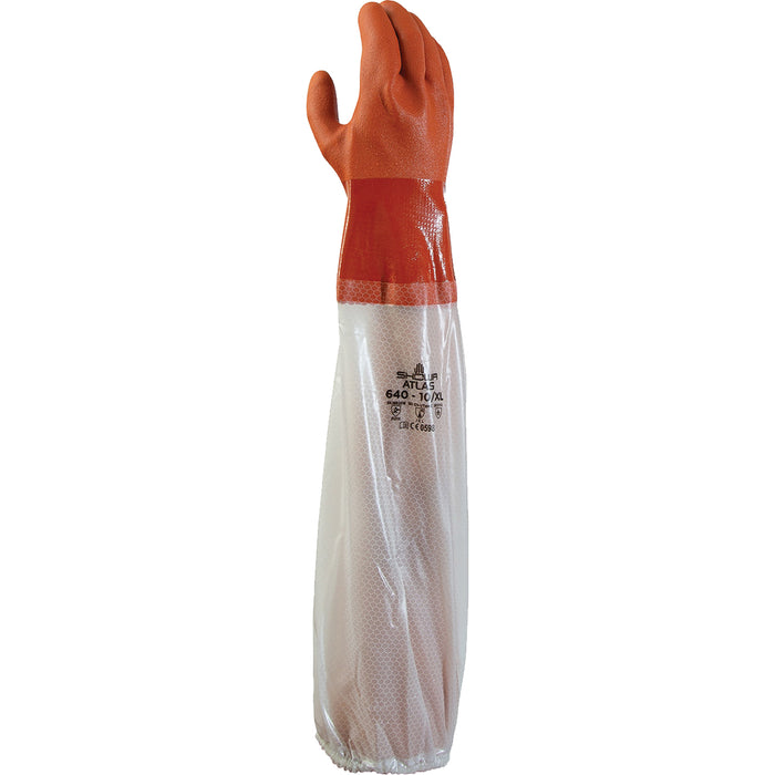 640 Chemical-Resistant Gloves, Size Medium, 25" L, PVC, Cotton Inner Lining, 43.3-mil