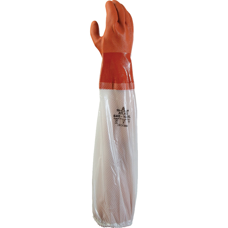 640 Chemical-Resistant Gloves, Size Large, 25" L, PVC, Cotton Inner Lining, 43.3-mil