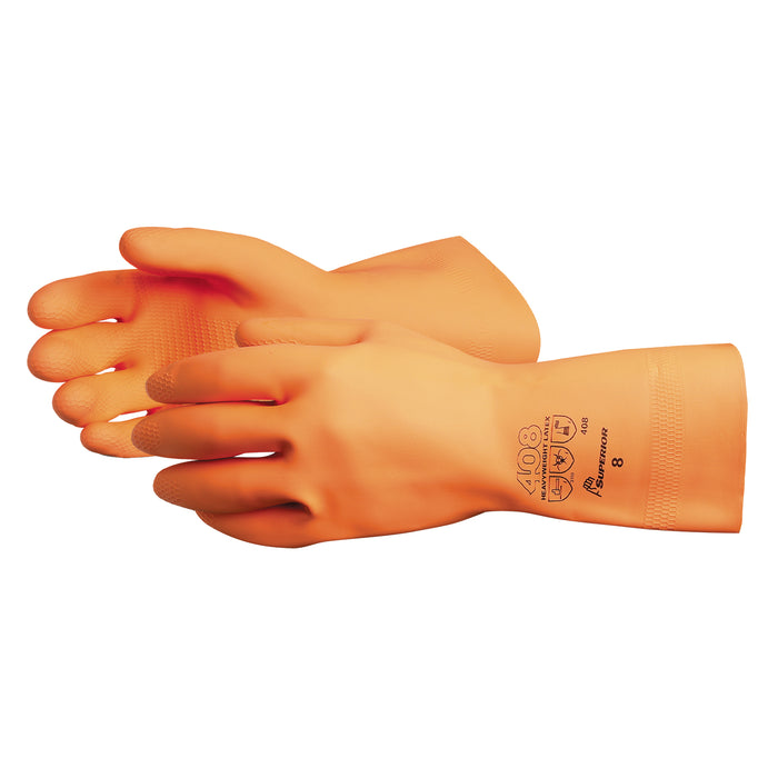 408 Heavyweight Gloves, Size Large/9, 13" L, Latex, Flock-Lined Inner Lining, 30-mil
