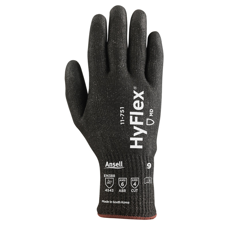 Gants résistants aux coupures HyFlex® 11-751, taille XL/10, calibre 10, revêtement polyuréthane, coque en nylon/Kevlar®, ANSI/ISEA 105 niveau 4