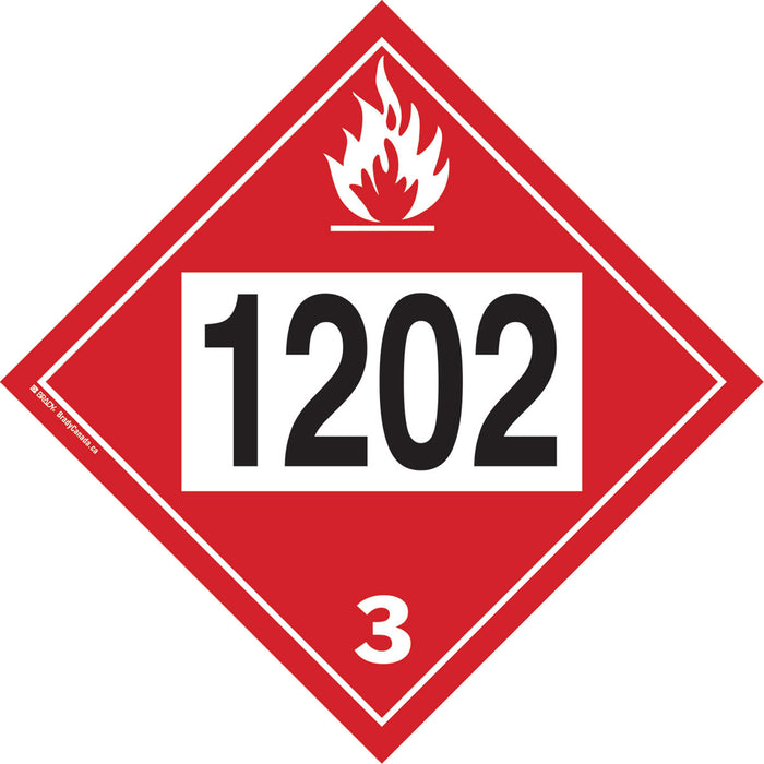 1202 Fuel Oil Flammable Liquid TDG Placard, Plastic/Vinyl