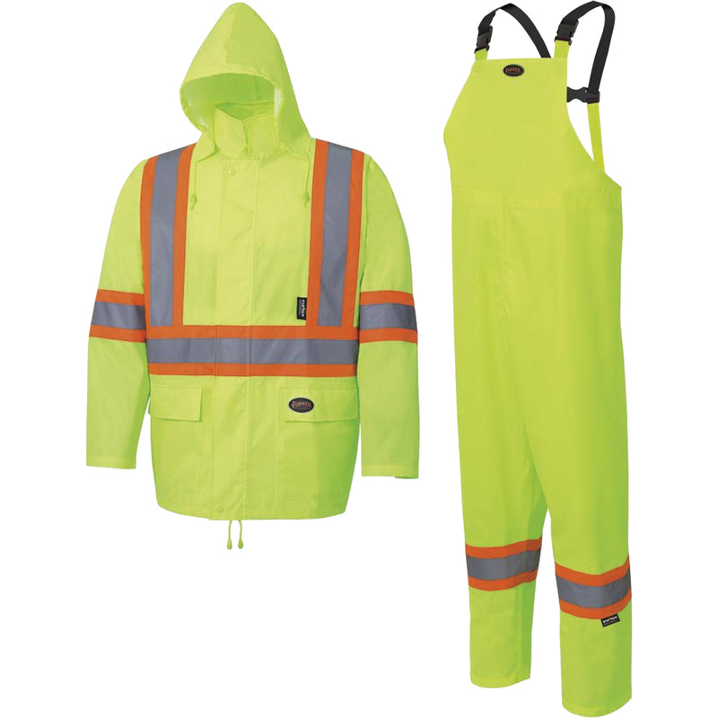 5619 150D Oxford Rain Suit, Polyester, Large, High Visibility Lime-Yellow