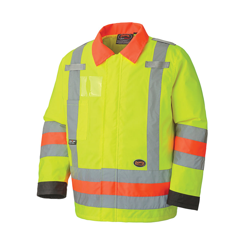 6037 Traffic Control Waterproof Safety Jacket, Polyester, High Visibility Lime-Yellow, Medium
