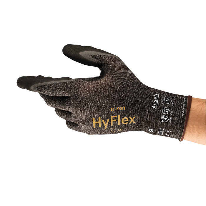 Gants légers HyFlex® 11-931, paume enduite, taille XL/10, calibre 18, revêtement en mousse de nitrile, coque en Dyneema®, ASTM ANSI niveau A2