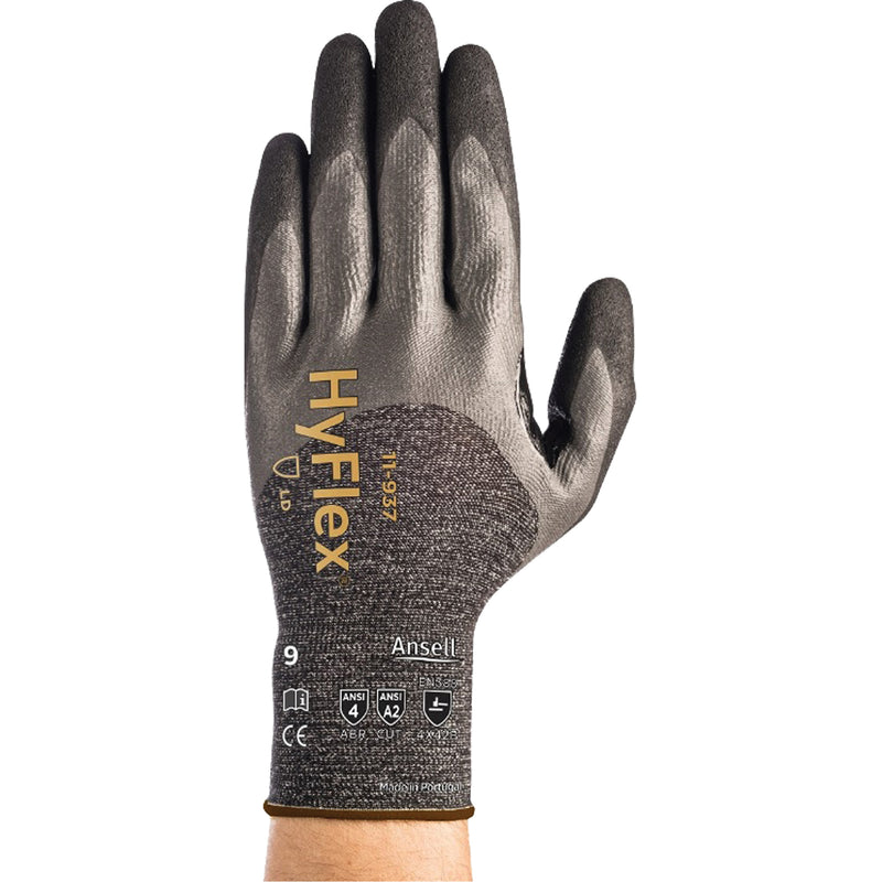 Gants légers HyFlex® 11-937, enduits aux 3/4, taille XL/10, calibre 18, revêtement en mousse de nitrile, coque en Dyneema®, ASTM ANSI niveau A2