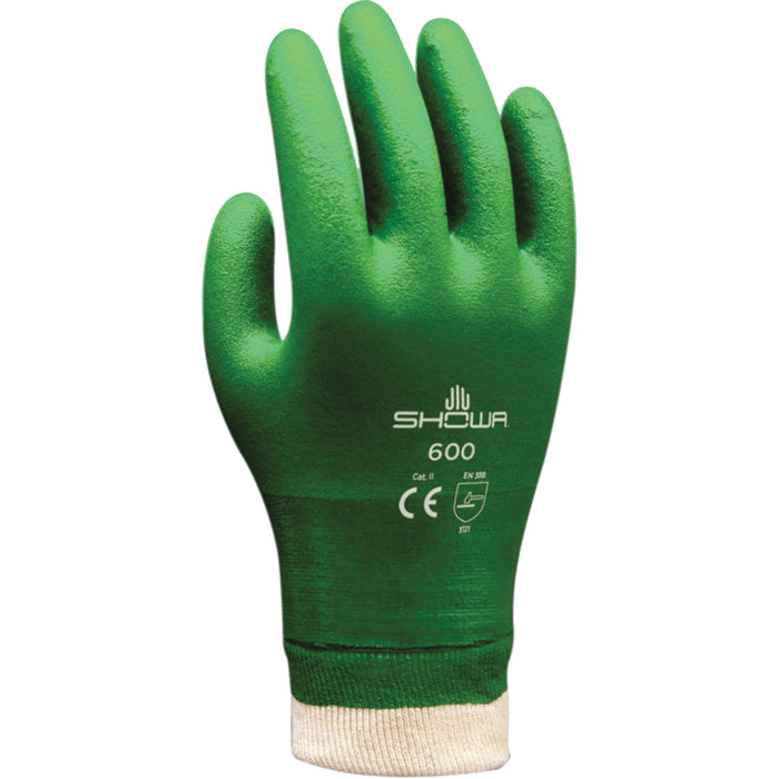 Atlas 600 Coated Gloves, Size Medium/8, 9" L, PVC, Cotton Inner Lining, 53-mil
