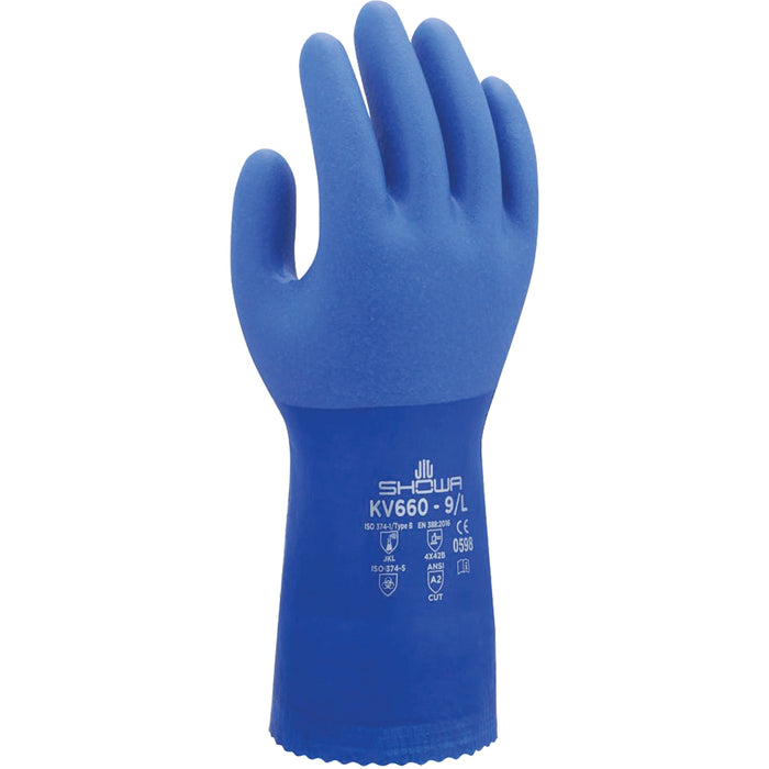 ATLAS KV660 Cut & Chemical-Resistant Gloves, Size Large/9, 12 Gauge, PVC Coated, Kevlar® Shell, ASTM ANSI Level A2/EN 388 Level B