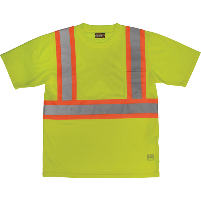 Short-Sleeved Safety T-Shirt with Pocket, Polyester, X-Large, High Visibility Lime-Yellow