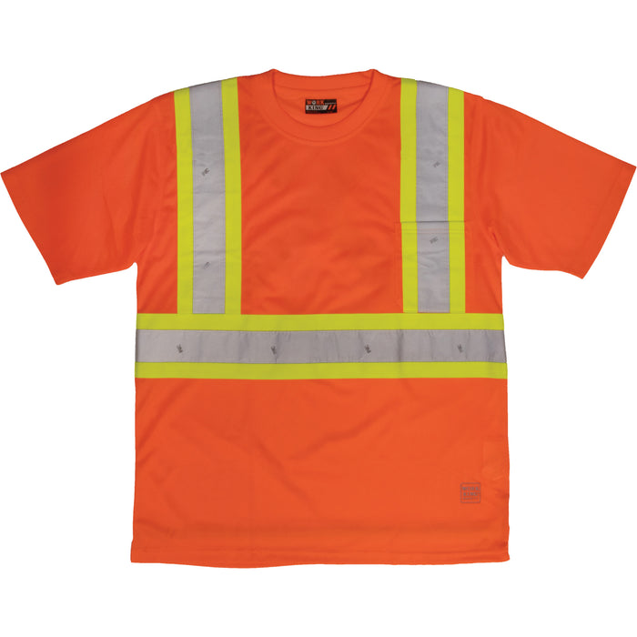 Short-Sleeved Safety T-Shirt with Pocket, Polyester, Medium, High Visibility Orange