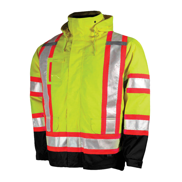 5-in-1 Safety Jacket, Polyester/Polyurethane, High Visibility Lime-Yellow, Medium