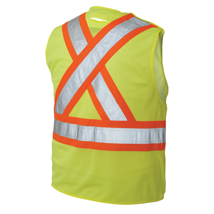 5-Point Tearaway Safety Vest, High Visibility Lime-Yellow, Medium/Small, Polyester