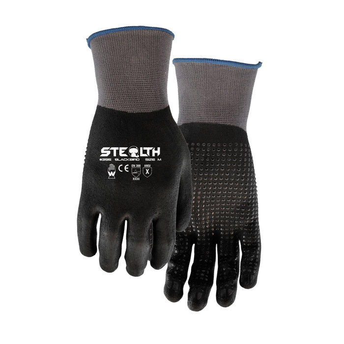 395 Stealth Blackbird Gloves, 9/Large, Foam Nitrile Coating, 15 Gauge, Nylon Shell