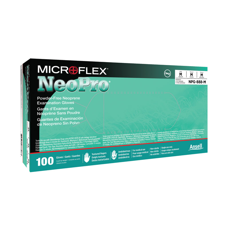 NEOPRO® Gloves, Medium, Neoprene, 5.1-mil, Powder-Free, Green, Class 2