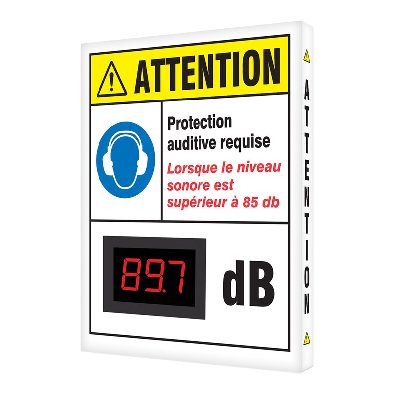 Decibel Meter Sign, 12" x 10", Aluminum, French with Pictogram