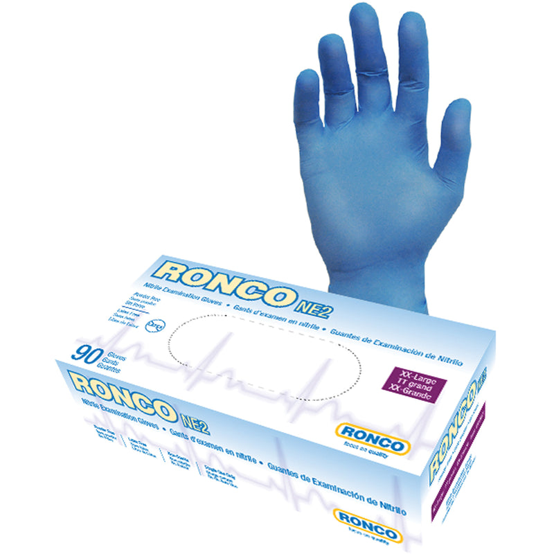 Disposable Gloves, 2X-Large, Nitrile, 4-mil, Powder-Free, Blue