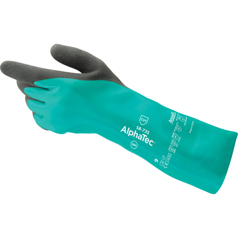 AlphaTec® 58-735 Chemical & Cut-Resistant Gloves, Size 9, 13" L, Nitrile, Nylon Inner Lining, 39-mil