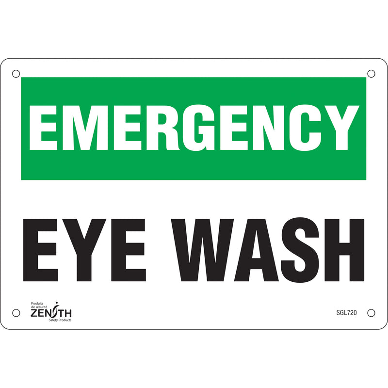Panneau « Lavage des yeux », 18 cm x 25 cm, plastique, anglais